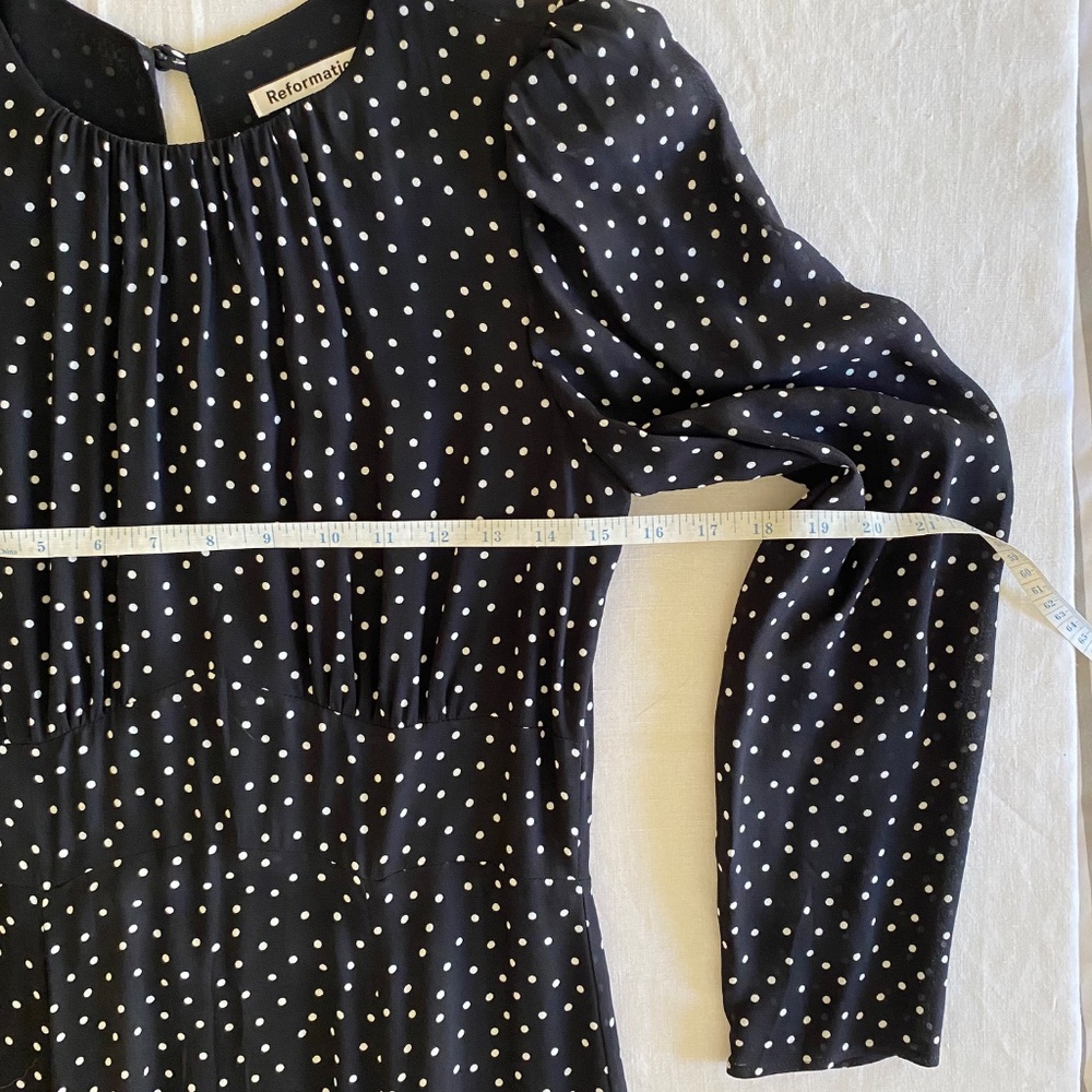 Reformation Black White Polka Dot Zip Mid Length Dress Size 6 - Picture 10 of 15